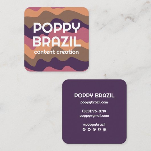 BIGはっきりしたレトロ曲線波状ストライプ金ゴールドピンク スクエア名刺 (正面/裏面)