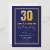 Big 30 Surprise Birthday Party Navy Blue 招待状 (正面)