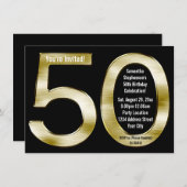 Big 5-0 Metallic-Look金ゴールド50th誕生日パーティー 招待状 (正面/裏面)