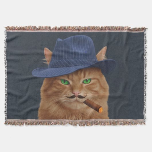 Big Al "The Paw-Father" Cat Woven Throw Blanket スローブランケット (正面)