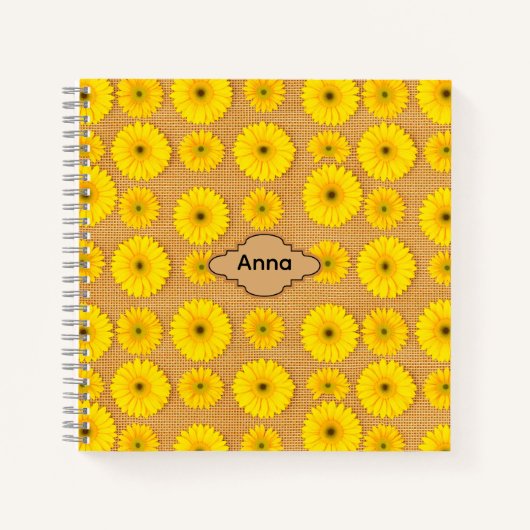 Big and Little Sunflowers on Burlap ノートブック (正面)