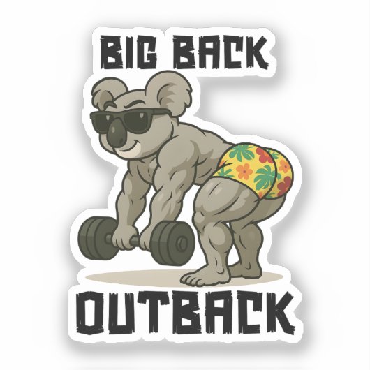 Big Back Outback – Funny Koala Gym Deadlift Design シール (正面)