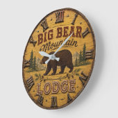 Big Bear Mountain Lodge Rustic ラージ壁時計 (傾斜)