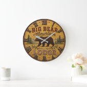 Big Bear Mountain Lodge Rustic ラージ壁時計 (ホーム)