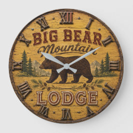 Big Bear Mountain Lodge Rustic ラージ壁時計