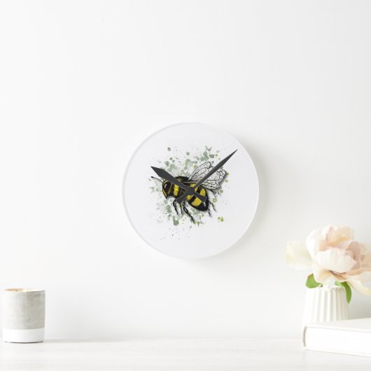 Big Beautiful Bumble BEE, Digital Drawing ラウンド壁時計 (ホーム)