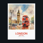 Big Benによるダブルデッカー運転 – ロンドン,イギリス ポストカード<br><div class="desc">イギリスのロンドンで晴れた日にビッグベンと国会議事堂を走る赤い二階建てのバスを展示する水色デザイン。この街で最も遠くに象徴的な観光スポットの一つを息を呑むような視点でイギリスに行ってみよう。</div>