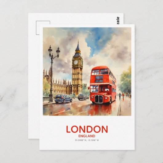 Big Benによるダブルデッカー運転 – ロンドン,イギリス ポストカード (正面/裏面)