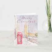 Big Ben and red telephone booth in snow  カード (正面)