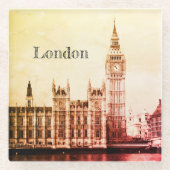 Big Ben Clock & London、Westminster/ヴィンテージUK ガラスコースター (正面)