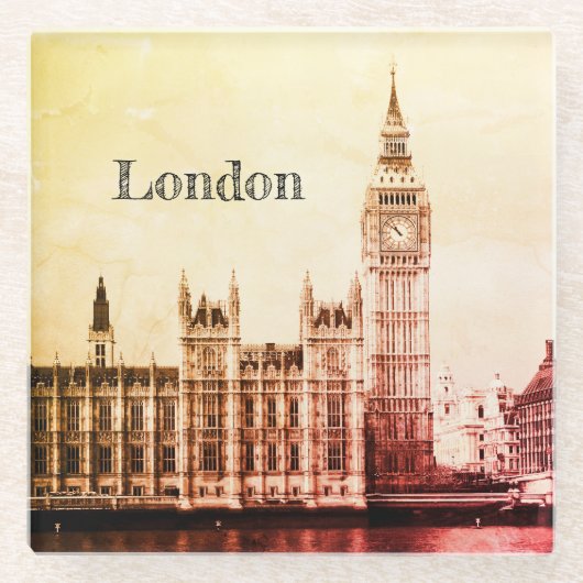 Big Ben Clock & London、Westminster/ヴィンテージUK ガラスコースター (正面)