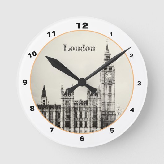 Big Ben Clock & London、Westminster /ヴィンテージUK ラウンド壁時計 (正面)