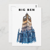 Big Ben London UK Travel Watercolor  ポストカード (正面/裏面)