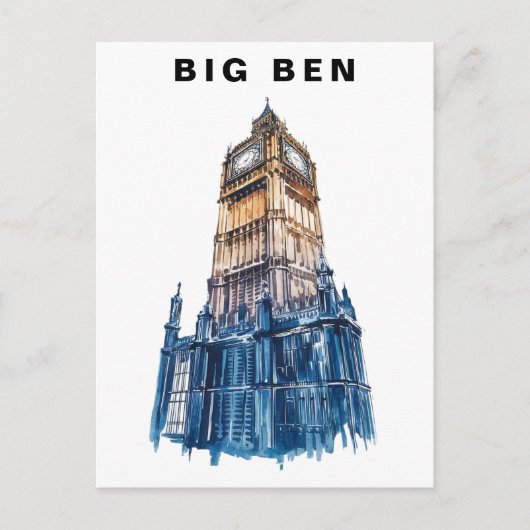 Big Ben London UK Travel Watercolor  ポストカード (正面)