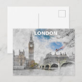 Big Ben London – Vintage Travel Illustration  ポストカード (正面/裏面)