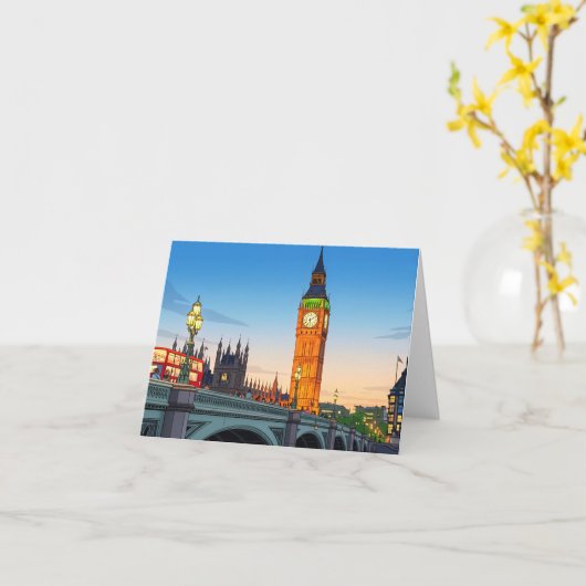 Big Ben Westminster view greeting card カード (黄色い花)