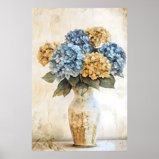 Big Blue Hydrangea Flowers ポスター (正面)