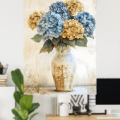 Big Blue Hydrangea Flowers ポスター (ホームオフィス)