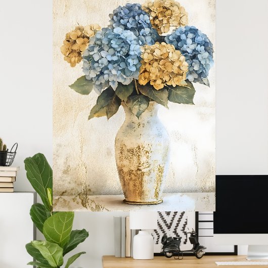 Big Blue Hydrangea Flowers ポスター (ホームオフィス)