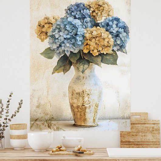 Big Blue Hydrangea Flowers ポスター (キッチン)