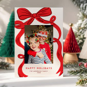 Big Bold Bright Red Bow Christmas Photo シーズンカード