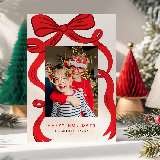 Big Bold Bright Red Bow Christmas Photo シーズンカード