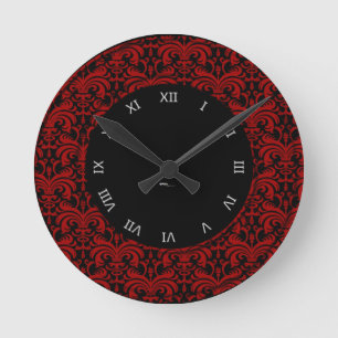 Big Bold Damask (Red) ラウンド壁時計