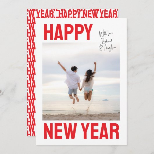 Big, Bold Happy New Year Single Photo シーズンカード (正面/裏面)