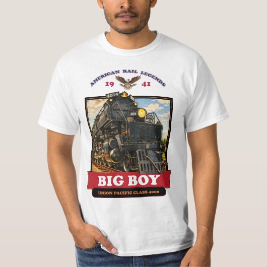 Big Boy 4014 蒸気機関車 レトロイラスト Tシャツ (正面)