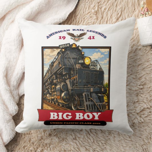 Big Boy 4014 Steam Locomotive Retro Illustration クッション (ブランケット)