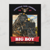 Big Boy 4014 Steam Locomotive Vintage Illustration ポストカード (正面)