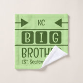 Big brotherのイニシャル 誕生月 誕生年 緑 ウォッシュタオル (ウォッシュタオル)