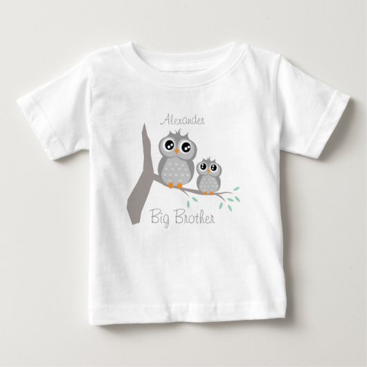Big brother adjustable name with cute owls ベビーTシャツ (正面)