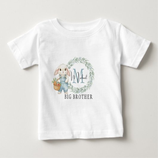 Big Brother Bunny Shirt Personalized Blue Floral ベビーTシャツ (正面)