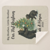 Big Brother Little Brother Bear Custom Christmas シェルパブランケット (正面(横))