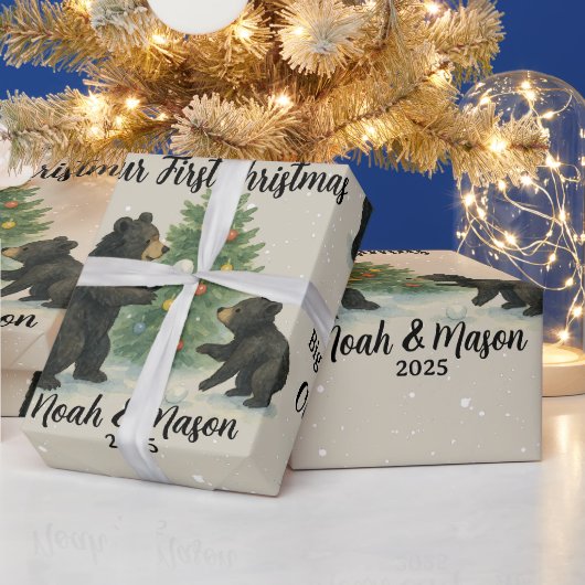 Big Brother Little Brother Bear Custom Christmas ラッピングペーパー (クリスマス)