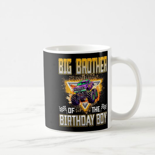 Big Brother Of The Birthday Boy Monster Truck Birt コーヒーマグカップ (右)