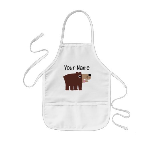 Big brown cub bear cartoon kid's bib apron 子供用エプロン (正面)