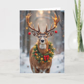 Big Buck Wearing a Glowing Christmas Wreath カード (正面)