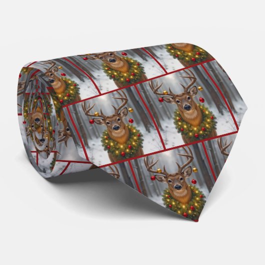 Big Buck Wearing a Glowing Christmas Wreath ネクタイ (ロール)