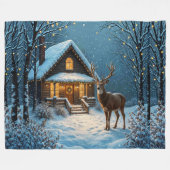  Big Buck's Snowy Christmas Visit フリースブランケット (正面(横))