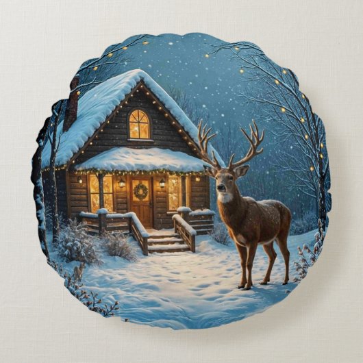  Big Buck's Snowy Christmas Visit ラウンドクッション (正面)