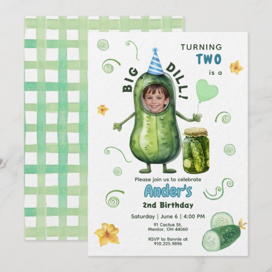 Big Dill Pickle Boy Birthday Any Age Photo 招待状 (正面/裏面)
