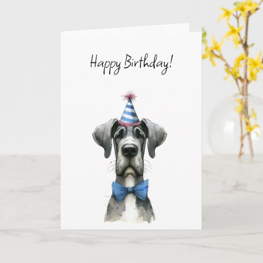 Big Dog in a Tiny Birthday Party Hat and Bowtie カード (黄色い花)