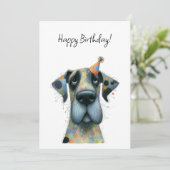 Big Dog in a Tiny Party Hat Birthday Flat カード (スタンド正面)
