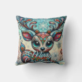 Big Eye Christmas Reindeer Folk Art Personalized クッション (裏面)