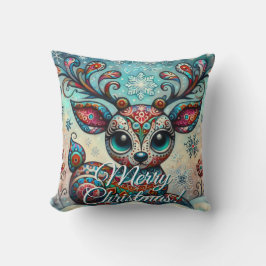 Big Eye Christmas Reindeer Folk Art Personalized クッション