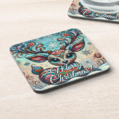 Big Eye Christmas Reindeer Folk Art Personalized コースター (左側)