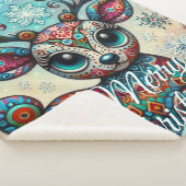 Big Eye Christmas Reindeer Folk Art Personalized シェルパブランケット (3/4)