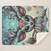 Big Eye Christmas Reindeer Folk Art Personalized シェルパブランケット (正面(横))